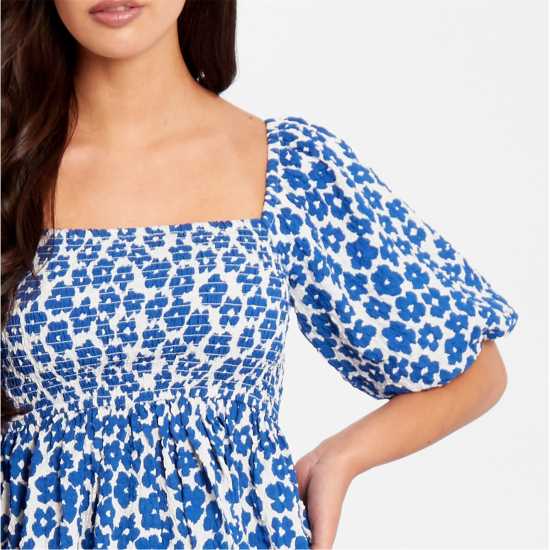 Be You Women's Square Neck Puff Sleeve Short Blouse Морско цветно Be You Women's Square Neck Puff Sleeve Short Blouse Морско цветно