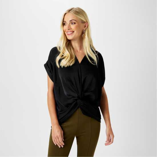 Biba Twist Hem Top Черно Дамски ризи и тениски