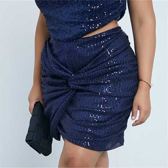Plus Size Sequin Knot Front Mini Skirt  Дамско облекло плюс размер