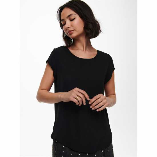 Only Women's Solid Short-Sleeve Blouse Черно Only Women's Solid Short-Sleeve Blouse Черно