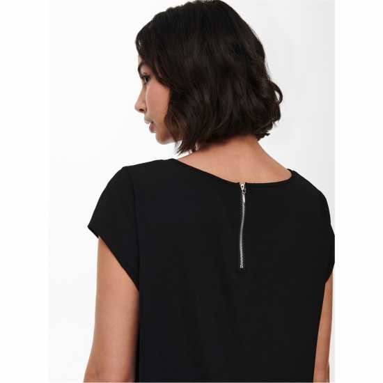 Only Women's Solid Short-Sleeve Blouse Черно Only Women's Solid Short-Sleeve Blouse Черно