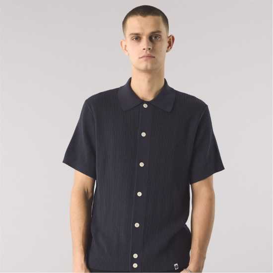 Pretty Green Men's Short-Sleeve Plain Shirt Морска синьо 
