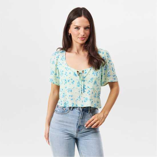 Jack Wills Jw Keyhole Short-Sleeve Blouse Морско стъкло Дитси Jack Wills Jw Keyhole Short-Sleeve Blouse Морско стъкло Дитси