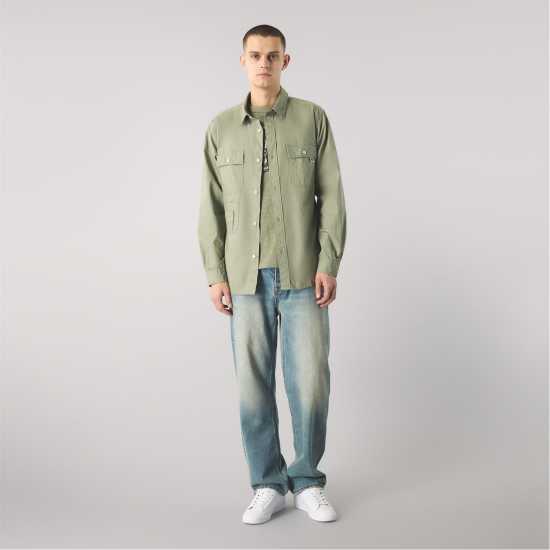 Pretty Green Men's Brentwood Long-Sleeve Plain Shirt Зелено 