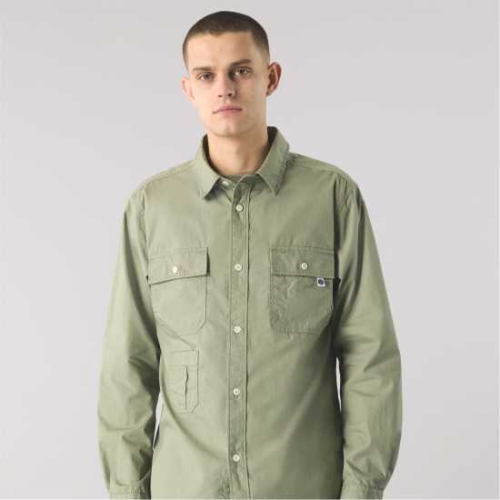 Pretty Green Men's Brentwood Long-Sleeve Plain Shirt Зелено 