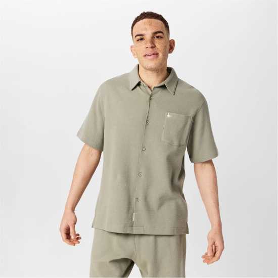 Jack Wills Men's Jw Waffle Short-Sleeve Plain Shirt Сребърно жаде 