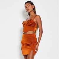 I Saw It First Side Split Mini Skirt Burnt Orange Дамско облекло плюс размер