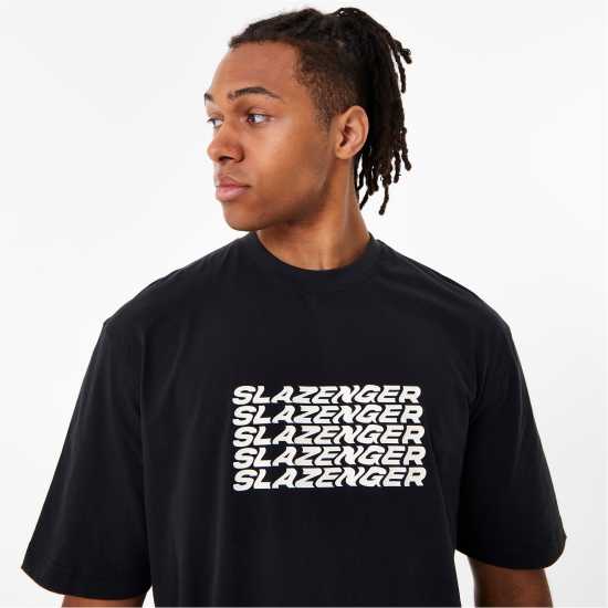 Slazenger Ft. Aitch Wavey Graphic T-Shirt Black Мъжко облекло за едри хора