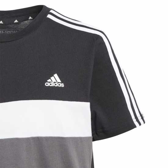 Adidas Tiberio 3-Stripes Colorblock Cotton T-Shirt Junior Blk/Gry/Wht Детски тениски и фланелки