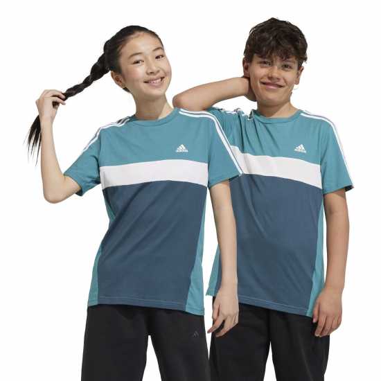 Adidas Tiberio 3-Stripes Colorblock Cotton T-Shirt Junior Green Mix Детски тениски и фланелки