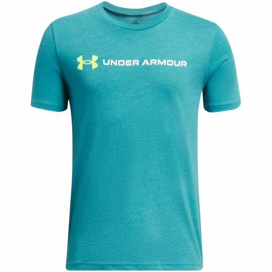 Under Armour B Logo Wordmark Ss CircuitTeal/Wht Детски тениски и фланелки
