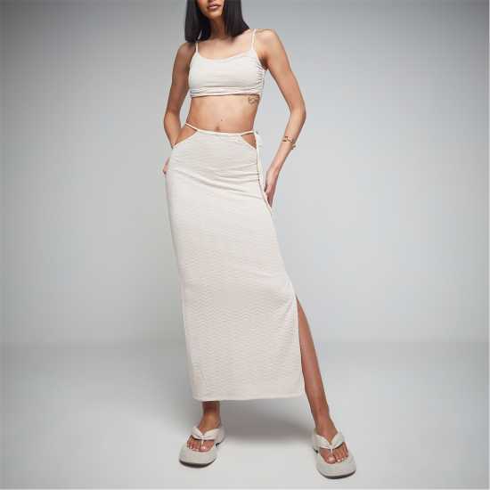 Co Ord Textured Cut Out Side Tie Waist Maxi Skirt  Дамско облекло плюс размер