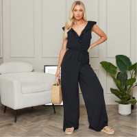 I Saw It First V Neck Frill Detail Wide Leg Jumpsuit