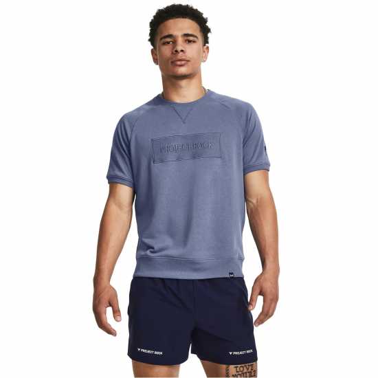 Under Armour Project Rock Terry Gym Top Mens Синьо Атлетика