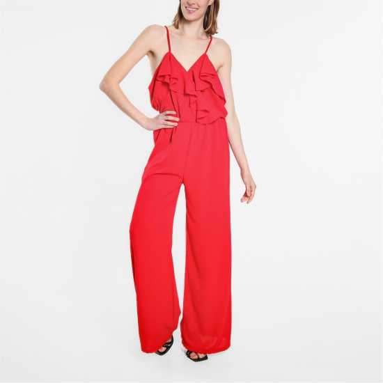 Frill Strappy Jumpsuit Red Дамски поли и рокли