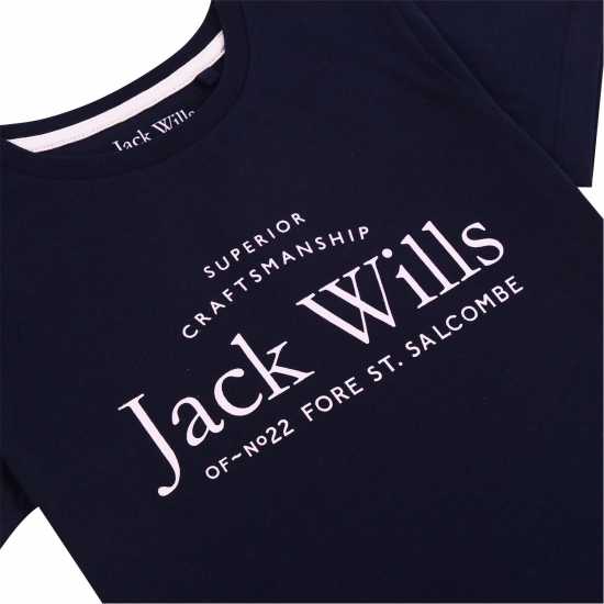 Jack Wills Kids Girls Forstal Script Logo T-Shirt Navy Детски тениски и фланелки