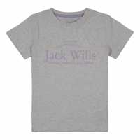 Jack Wills Kids Girls Forstal Script Logo T-Shirt Light Grey Marl Детски тениски и фланелки