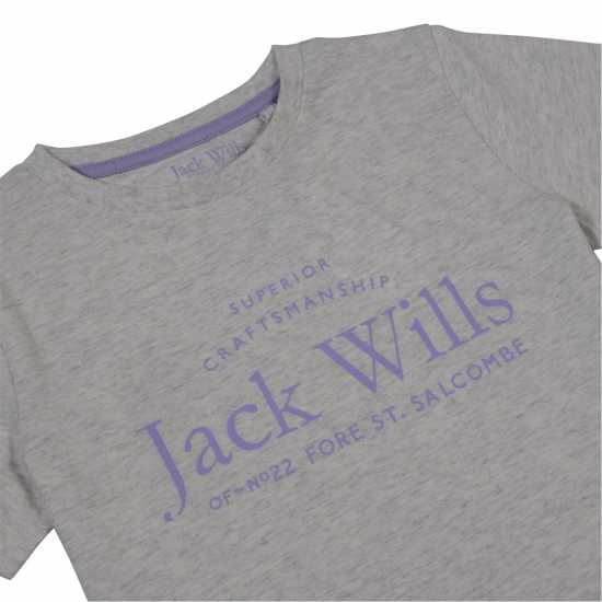 Jack Wills Kids Girls Forstal Script Logo T-Shirt Light Grey Marl Детски тениски и фланелки
