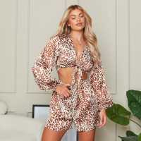 I Saw It First Leopard Print Floaty Satin Shorts Co-Ord