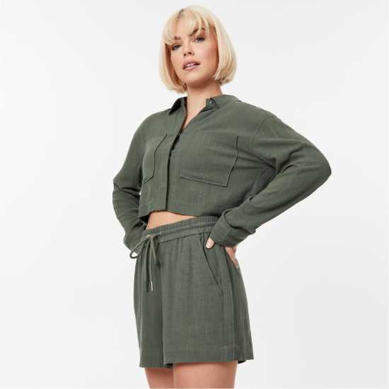 Jack Wills Linen-Blend Shorts Хаки Дамски къси панталони