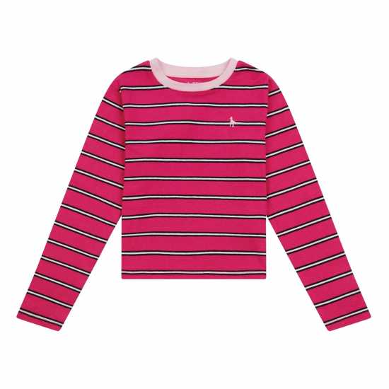 Jack Wills Stripe Long Sleeve T-Shirt Junior Girls Fuchsia Purple Детски тениски и фланелки