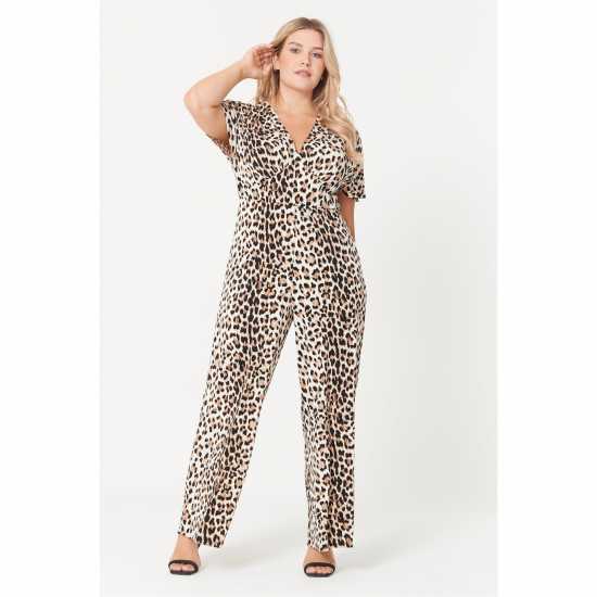 Be You Beyou Animal Print Wide Leg Jumpsuit Womens  