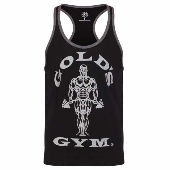 Golds Gym Muscle Joe Contrast Stringer Vest Mens Black - Мъжко облекло за едри хора