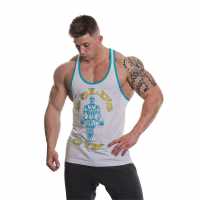 Golds Gym String Vest Mens White/Turquoise Мъжки ризи
