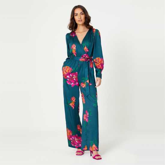 Be You Satin Floral Wrap Jumpsuit  Дамски поли и рокли