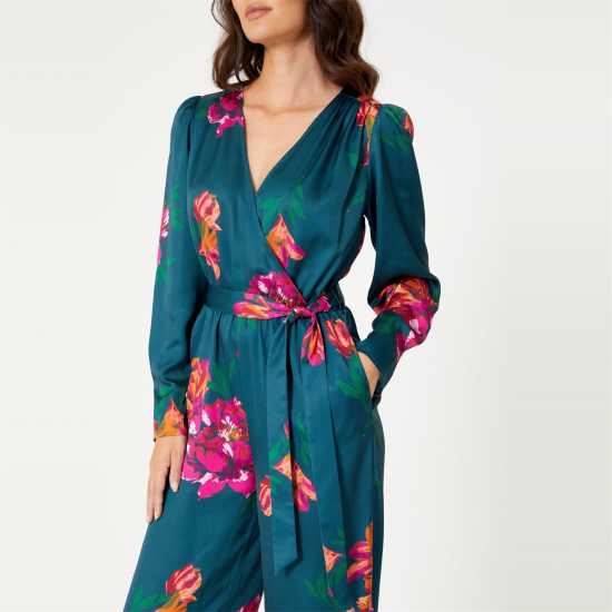 Be You Satin Floral Wrap Jumpsuit  Дамски поли и рокли