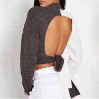 Плетен Пуловер Isawitfirst Recycled Blend Colourblock Cosy Knit Jumper With Tie Back  