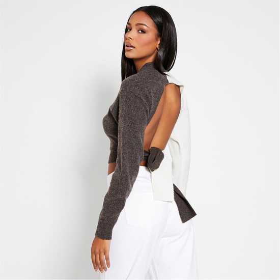Плетен Пуловер Isawitfirst Recycled Blend Colourblock Cosy Knit Jumper With Tie Back  