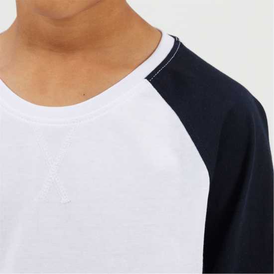 Brave Soul Boys Long Sleeve Crew Neck Tee with Contrast Raglan Sleeves White/Navy Brave Soul Boys Long Sleeve Crew Neck Tee With Contrast Raglan Sleeves White/Navy
