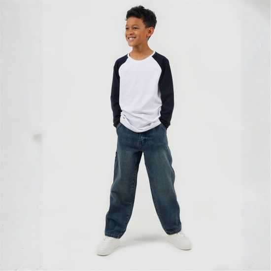 Brave Soul Boys Long Sleeve Crew Neck Tee with Contrast Raglan Sleeves White/Navy Brave Soul Boys Long Sleeve Crew Neck Tee With Contrast Raglan Sleeves White/Navy