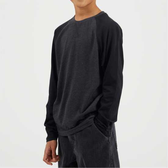 Brave Soul Boys Long Sleeve Crew Neck Tee With Contrast Raglan Sleeves Dk Charcoal Brave Soul Boys Long Sleeve Crew Neck Tee With Contrast Raglan Sleeves Dk Charcoal