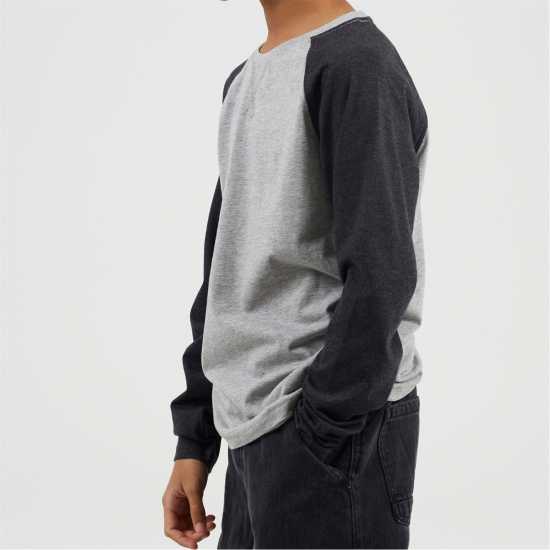 Brave Soul Boys Long Sleeve Crew Neck Tee With Contrast Raglan Sleeves Grey/Charcoal Brave Soul Boys Long Sleeve Crew Neck Tee With Contrast Raglan Sleeves Grey/Charcoal