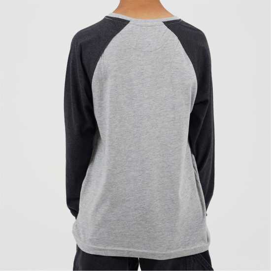 Brave Soul Boys Long Sleeve Crew Neck Tee With Contrast Raglan Sleeves Grey/Charcoal Brave Soul Boys Long Sleeve Crew Neck Tee With Contrast Raglan Sleeves Grey/Charcoal
