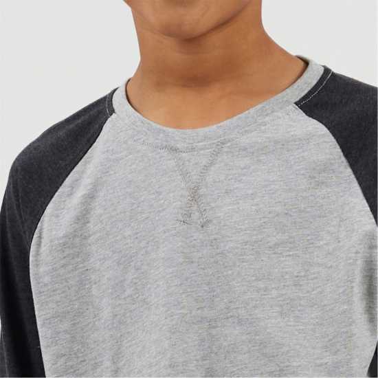 Brave Soul Boys Long Sleeve Crew Neck Tee With Contrast Raglan Sleeves Grey/Charcoal Brave Soul Boys Long Sleeve Crew Neck Tee With Contrast Raglan Sleeves Grey/Charcoal