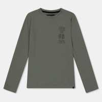 Farah Unisex Kids' Stackd Print Long Sleeve T-Shirt Tweed Green 