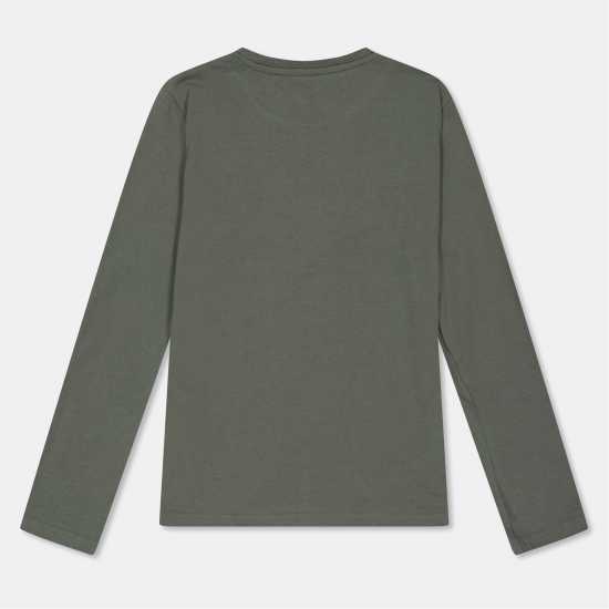Farah Unisex Kids' Stackd Print Long Sleeve T-Shirt Tweed Green 
