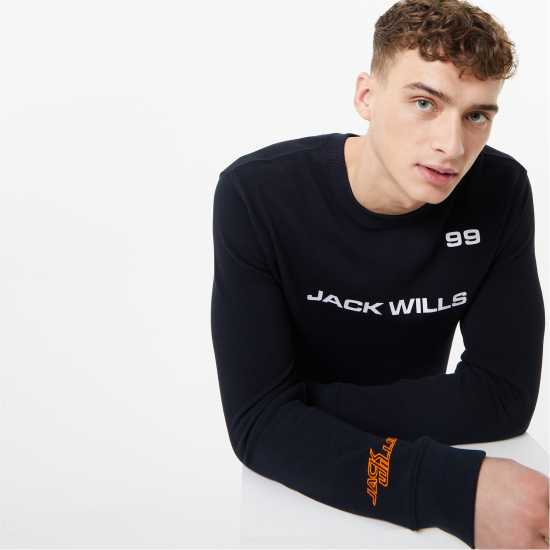 Тениска Jack Wills Long Sleeve Graphic Textured T Shirt Black Мъжки ризи