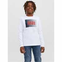 Jack And Jones Kids' Junior&junior Logo Long-Sleeve Regular Fit T-Shirt White 