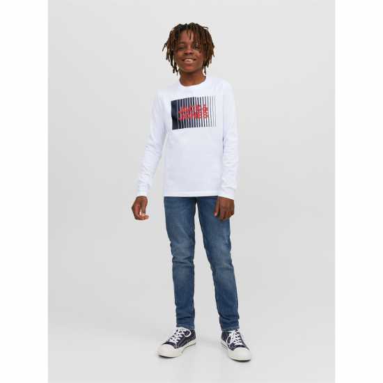 Jack And Jones Kids' Junior&junior Logo Long-Sleeve Regular Fit T-Shirt White 