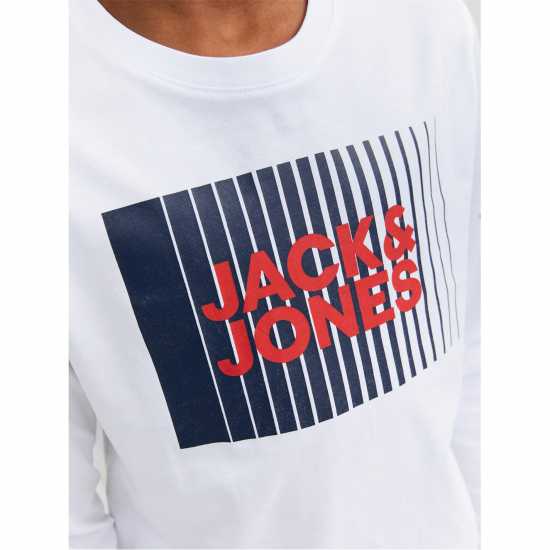 Jack And Jones Kids' Junior&junior Logo Long-Sleeve Regular Fit T-Shirt White 