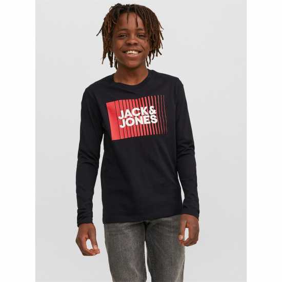 Jack And Jones Kids' Junior&junior Logo Long-Sleeve Regular Fit T-Shirt Black 