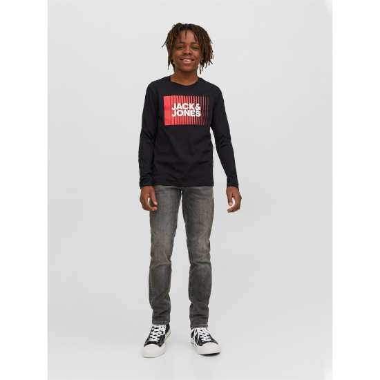 Jack And Jones Kids' Junior&junior Logo Long-Sleeve Regular Fit T-Shirt Black 