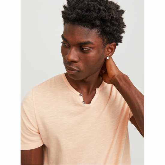 Мъжка Риза Jack And Jones Split Neck T-Shirt Mens Абрикосов лед 