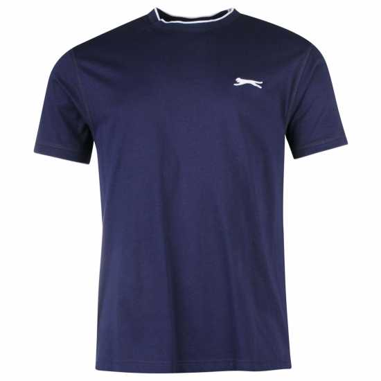 Slazenger Мъжка Тениска Tipped T Shirt Mens Морска синьо Мъжко облекло за едри хора