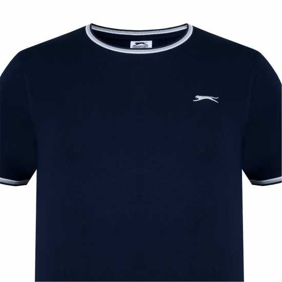 Slazenger Мъжка Тениска Tipped T Shirt Mens Морска синьо Мъжко облекло за едри хора