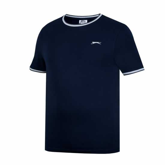 Slazenger Мъжка Тениска Tipped T Shirt Mens Морска синьо Мъжко облекло за едри хора